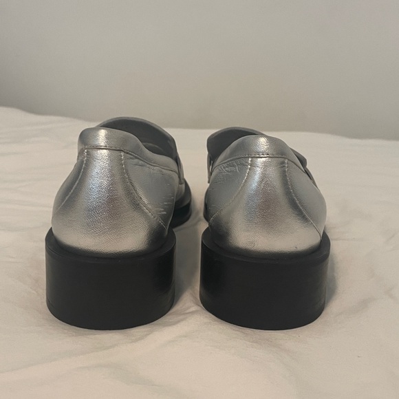 Stuart Weitzman Metallic Silver Loafers NWOT - Picture 9 of 12